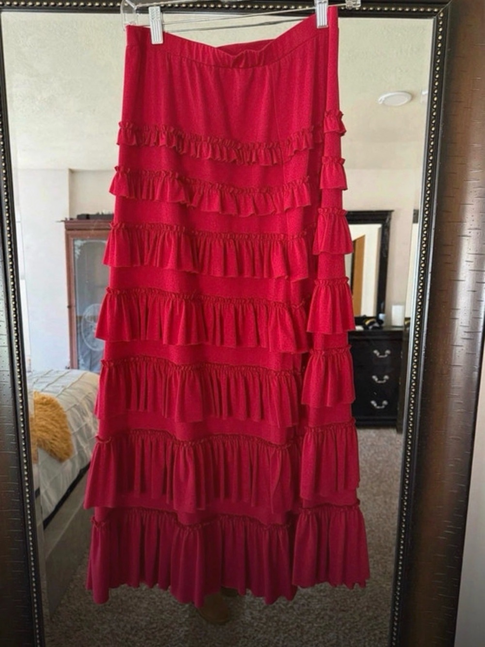 Red Tiered Ruffle Maxi Skirt - Unbranded